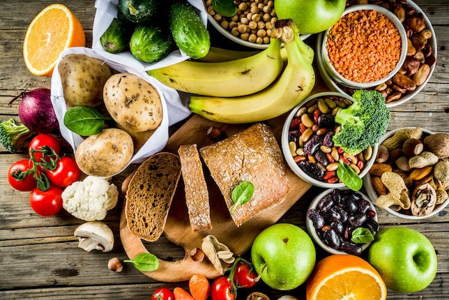 High fiber food displayed on a wooden surface.