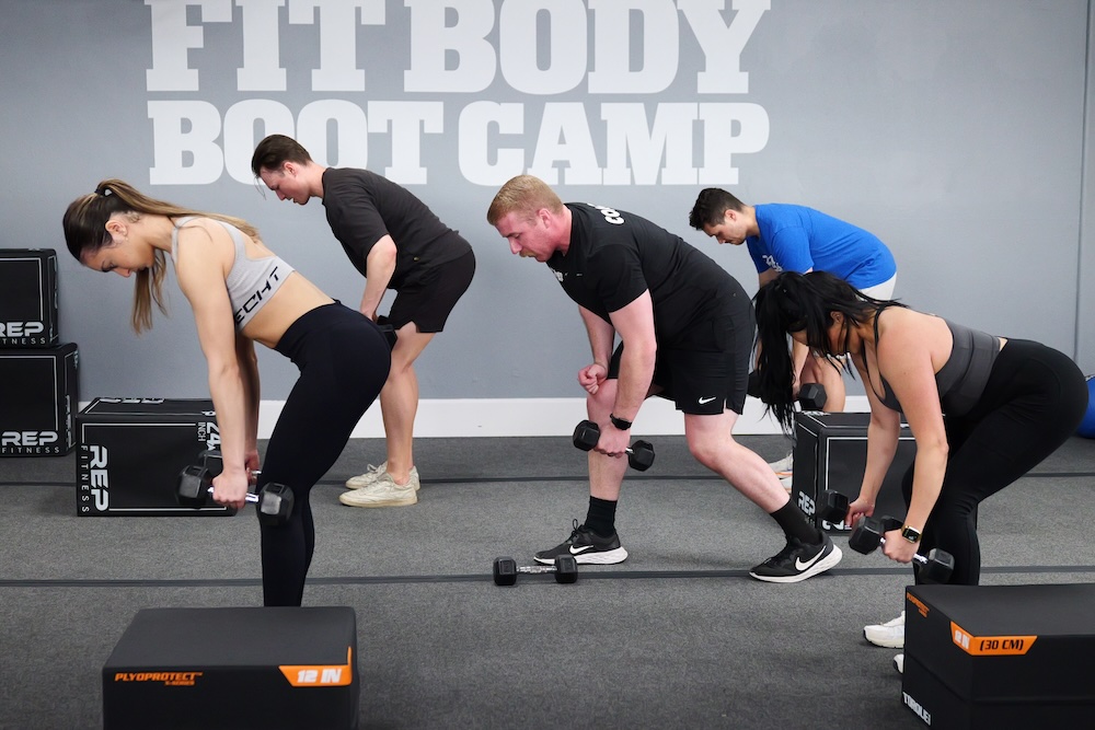 Fit Body Boot Camp members exercising during a 30-minute workout.