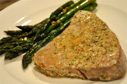 protein rich ahi steak served with asparagus 