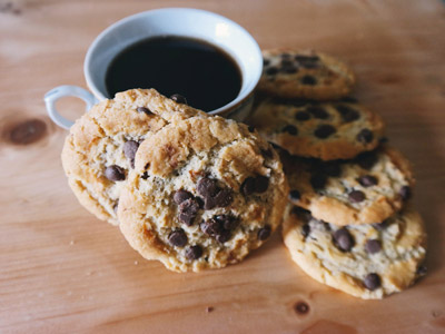 A plate of chocolate chip cookies. Not great if you're on a diet!
