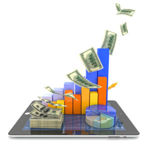 3d image of tablet money and financial chart